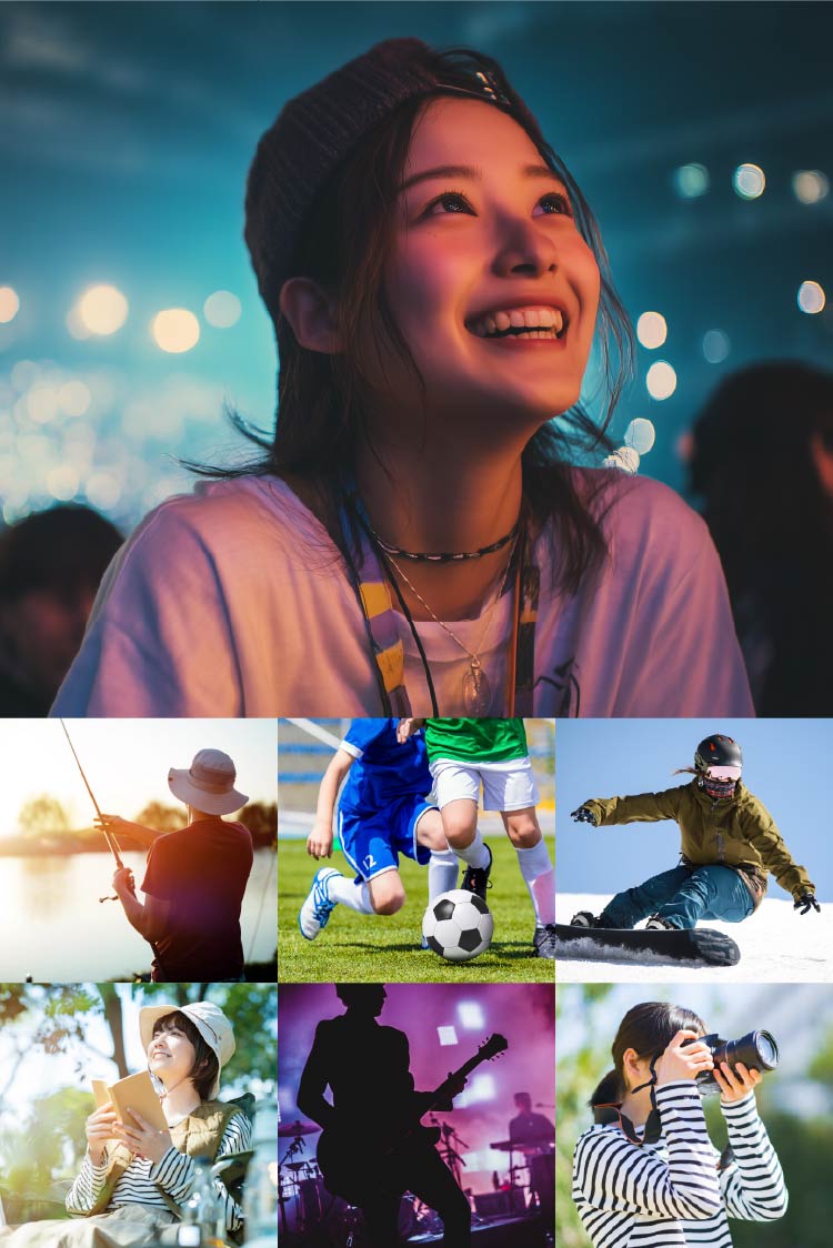 様々な推し活を楽しむ人々の写真コラージュ